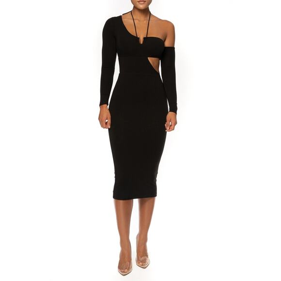 Jluxlabel Headlines Cutout Long Sleeve Bodycon Midi Dress - L - Picture 2 of 5